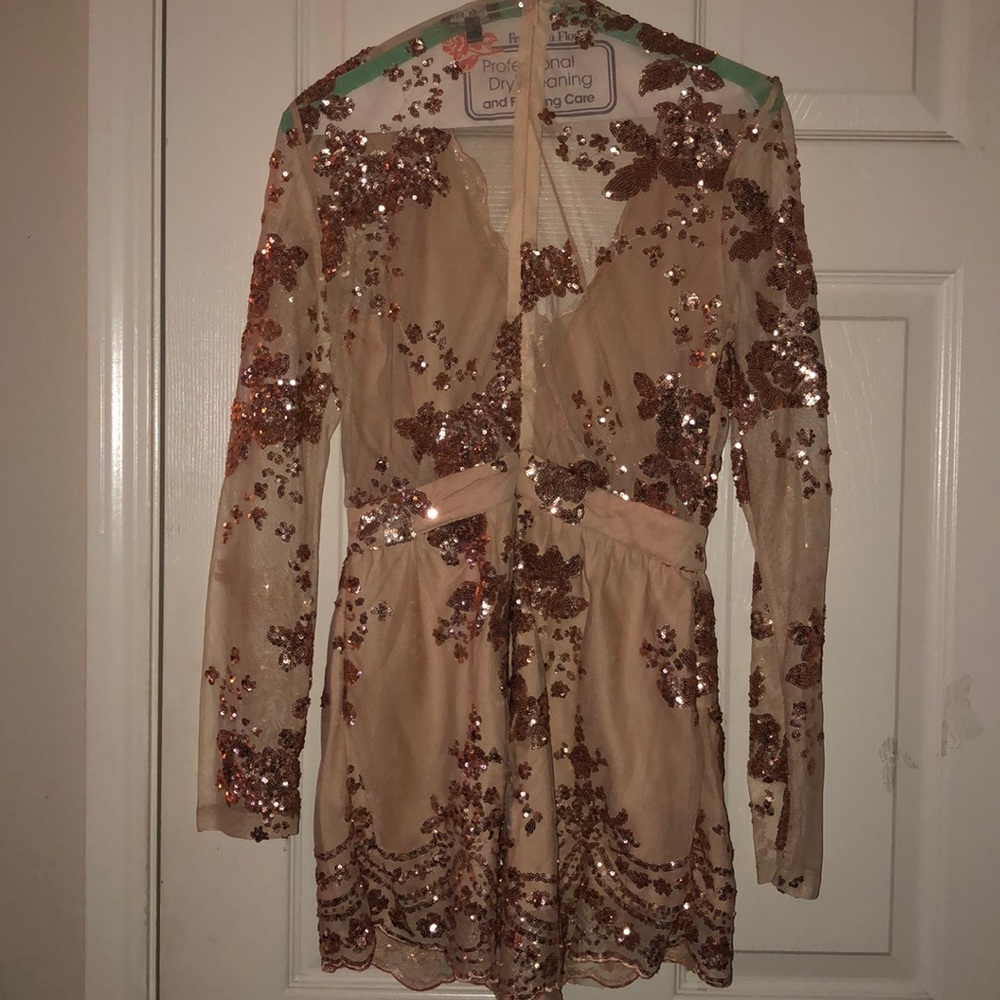 Tan/rose gold sequence romper - Picture 3 of 3
